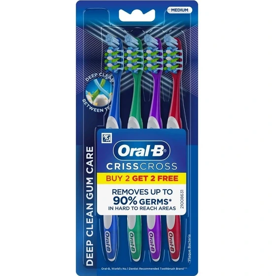 مسواک اورال-بی CrissCross Deep Clean Gum Care — بسته ۴ عددی (Buy 2 Get 2 Free)